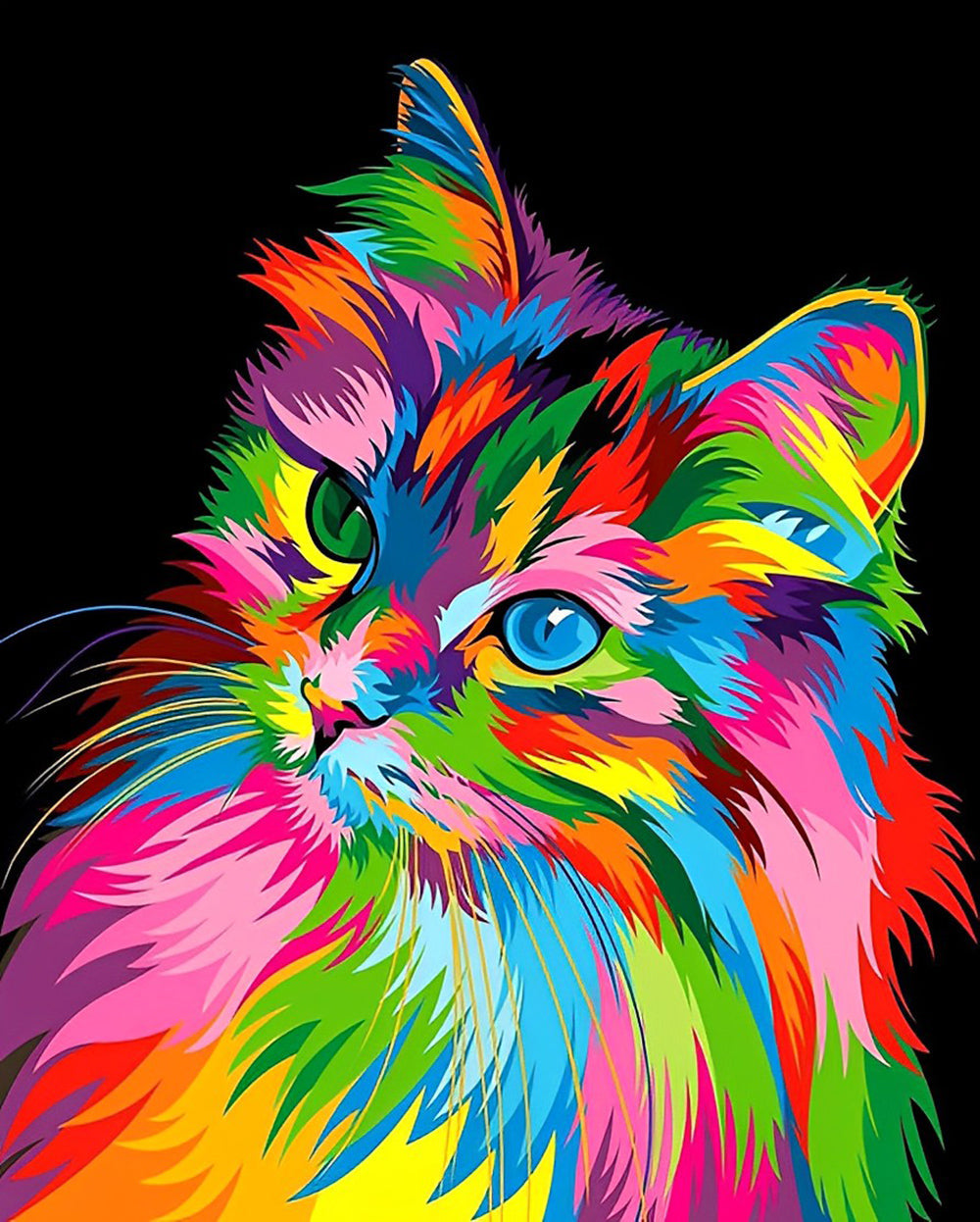 Kleurrijke Kat met zijn Hoofd Gekanteld Diamond Painting