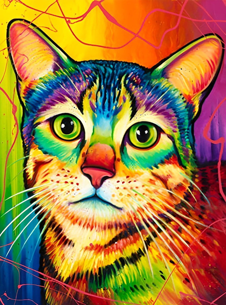 Kleurrijke Kat op een Kleurrijke Achtergrond Diamond Painting
