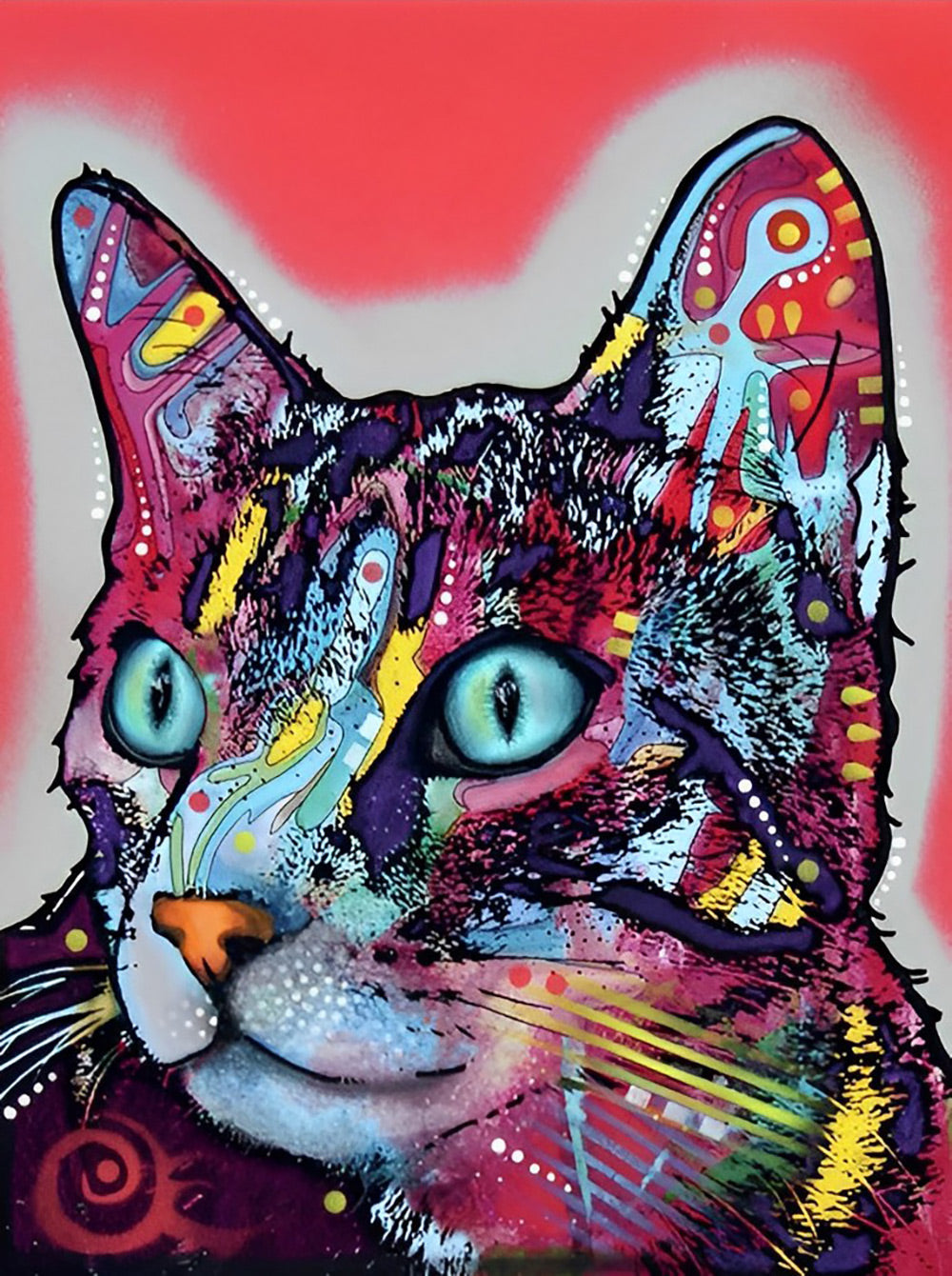 Kleurrijke Kat op een Rode Achtergrond Diamond Painting