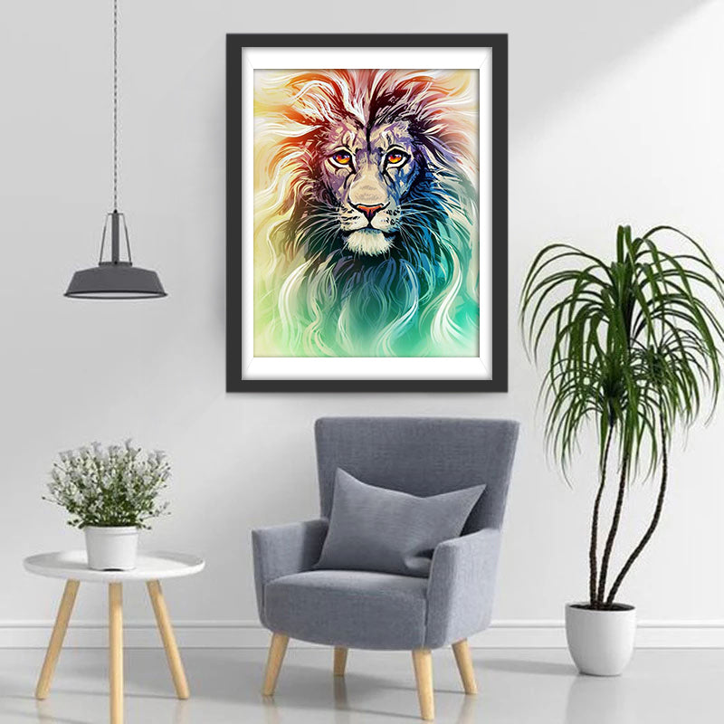 Kleurrijke Leeuw met Lange Vacht Diamond Painting
