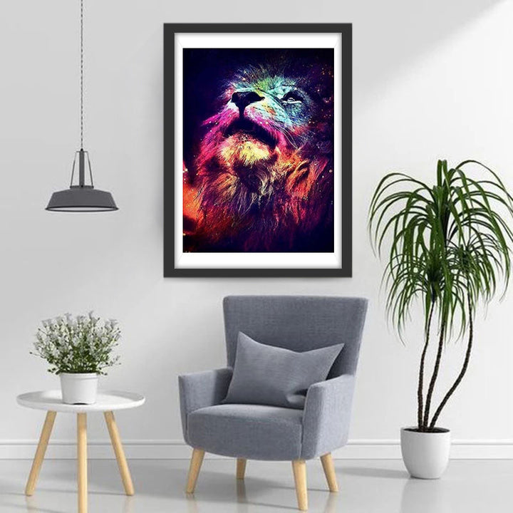 Kleurrijke Leeuw met opgeheven Hoofd Diamond Painting