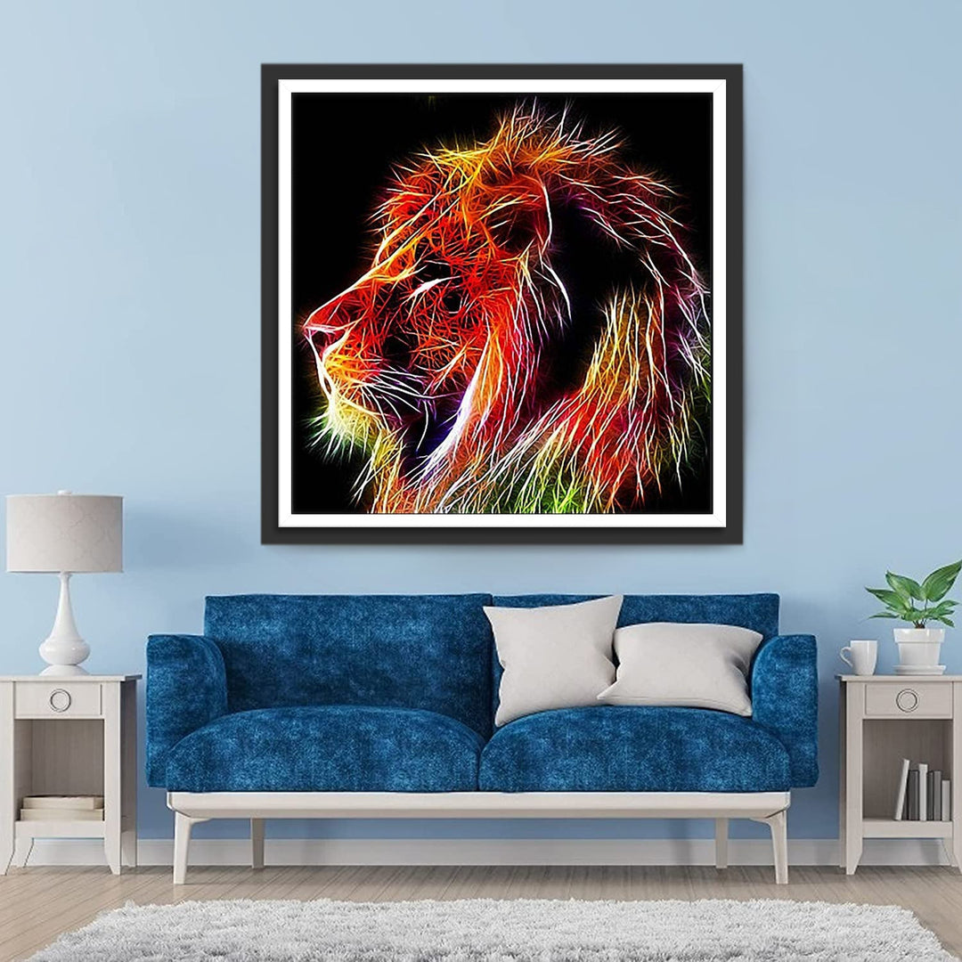 Kleurrijke Leeuw op Zwarte Achtergrond Diamond Painting