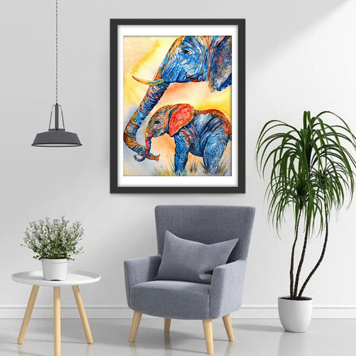 Kleurrijke Olifant en Baby Olifant Diamond Painting