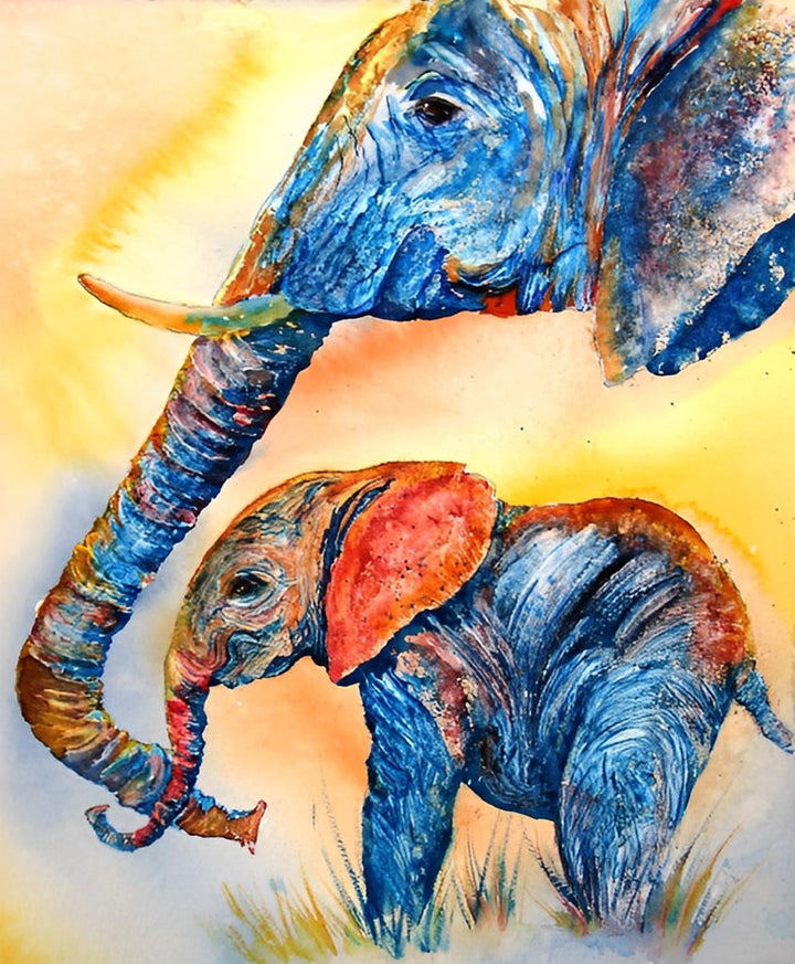 Kleurrijke Olifant en Baby Olifant Diamond Painting