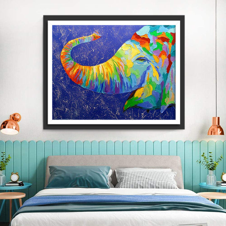 Kleurrijke Olifantenkop op een Blauwe Achtergrond  Diamond Painting