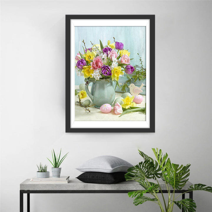 Kleurrijke Potplanten en Eieren Diamond Painting