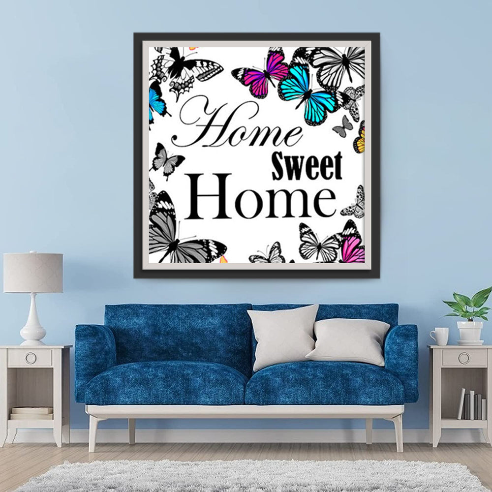 Kleurrijke Vlinders en Zwart-Witte Tekst Diamond Painting