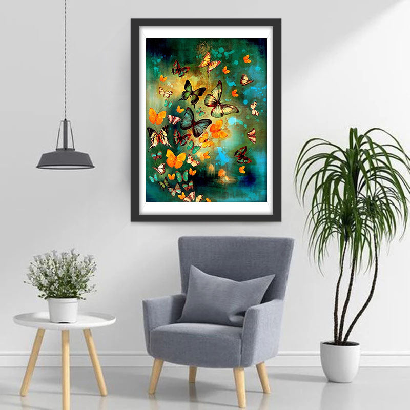 Kleurrijke Vlinders op een Dromerige Groene Achtergrond Diamond Painting