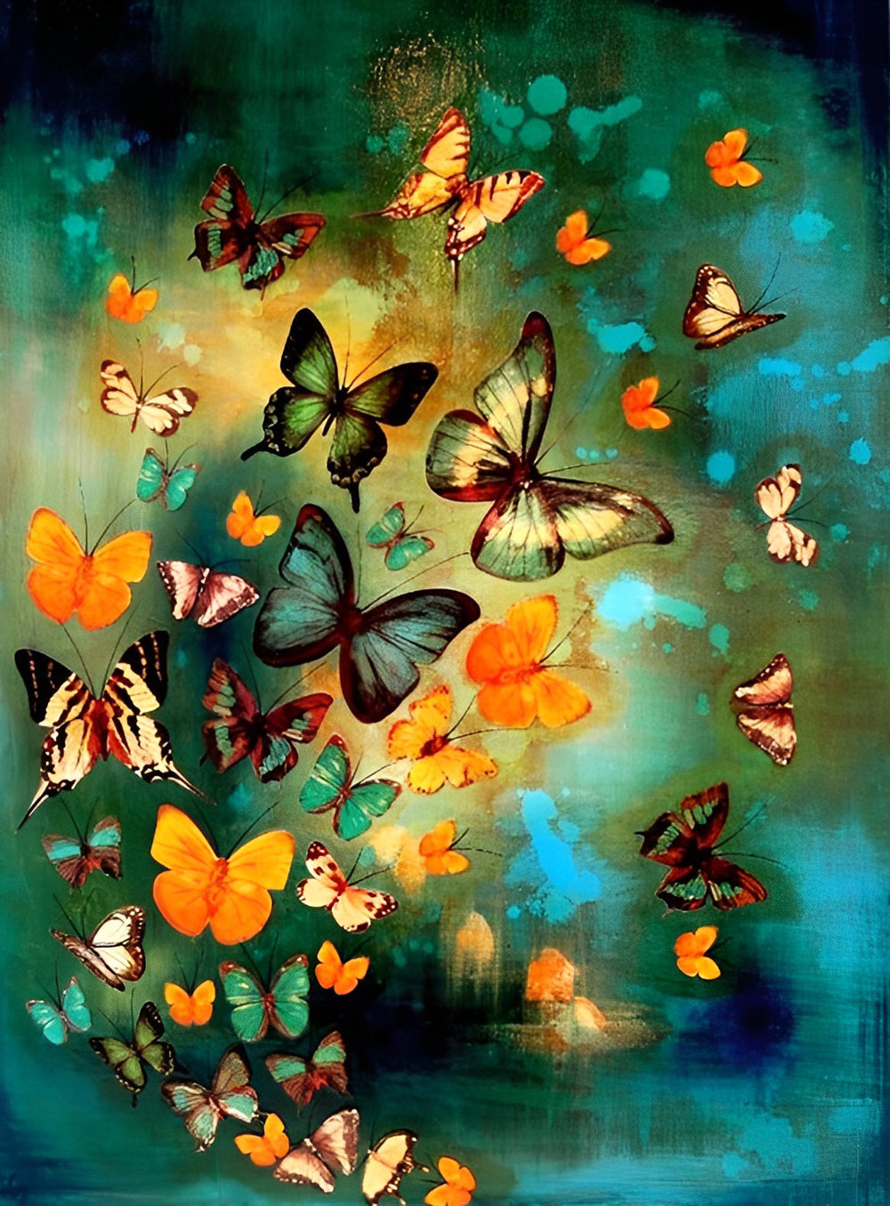 Kleurrijke Vlinders op een Dromerige Groene Achtergrond Diamond Painting