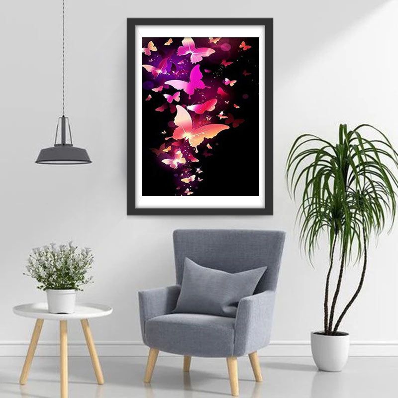 Kleurrijke Vlinders tegen een Zwarte Achtergrond Diamond Painting