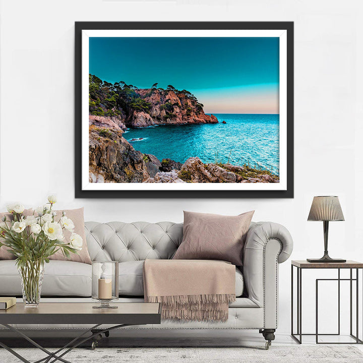 Kliffen met Bomen aan Helderblauwe Kust Diamond Painting