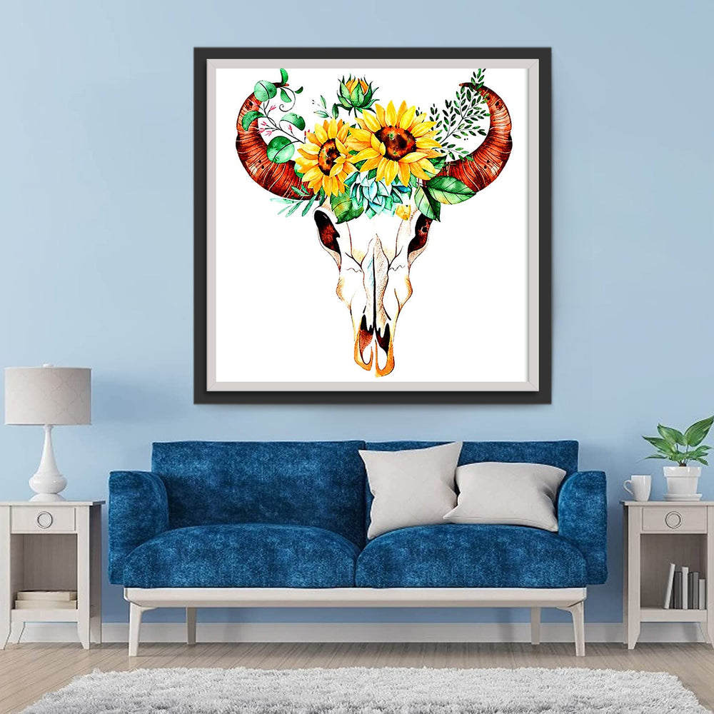 Koeienschedels en Chrysanten Diamond Painting