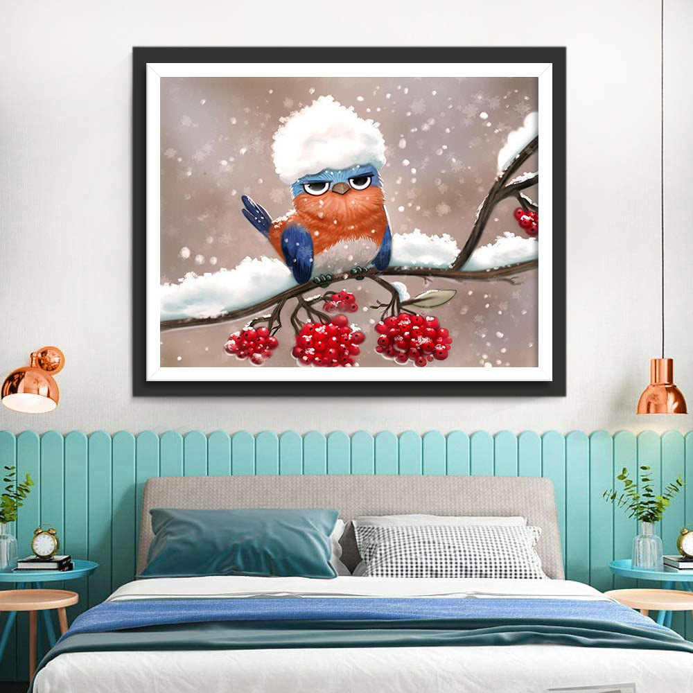 Kolibrie met een Sneeuwwitte Kop op een Vruchtdragende Tak Diamond Painting