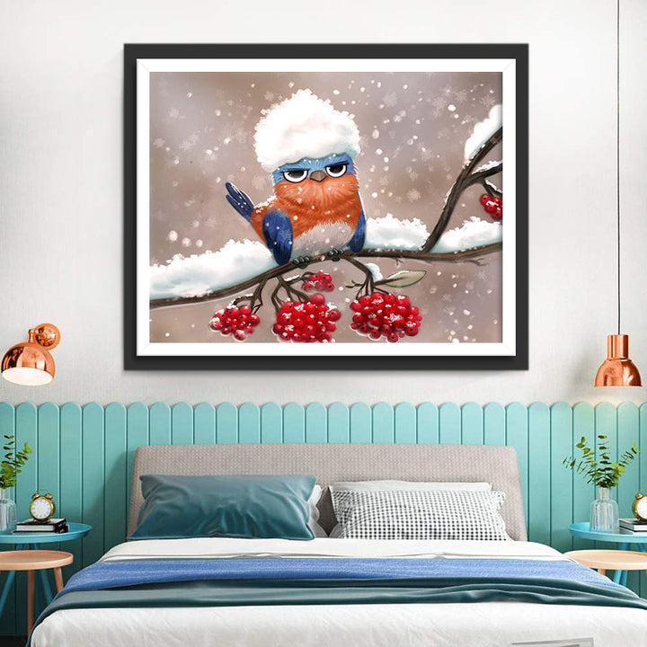 Kolibrie met een Sneeuwwitte Kop op een Vruchtdragende Tak Diamond Painting