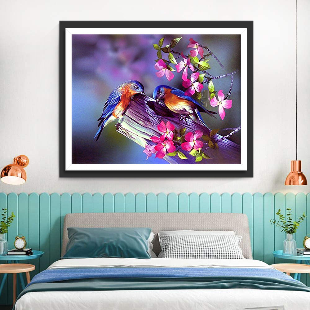 Kolibries en Roze Bloemen Diamond Painting