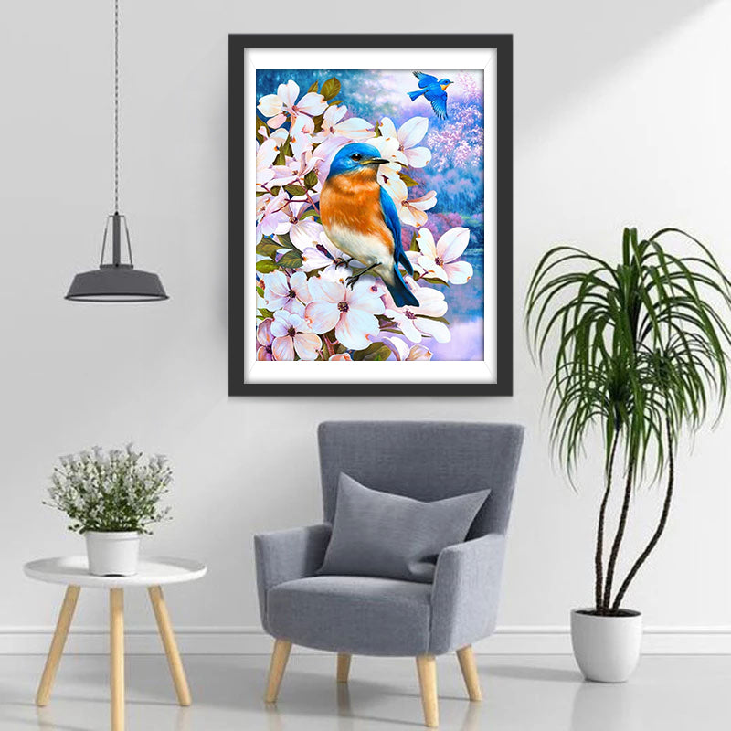 Kolibries op de Roze Bloesemboom en in de Lucht Diamond Painting