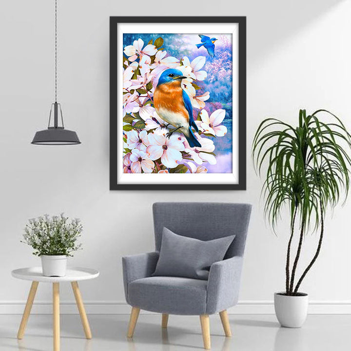 Kolibries op de Roze Bloesemboom en in de Lucht Diamond Painting
