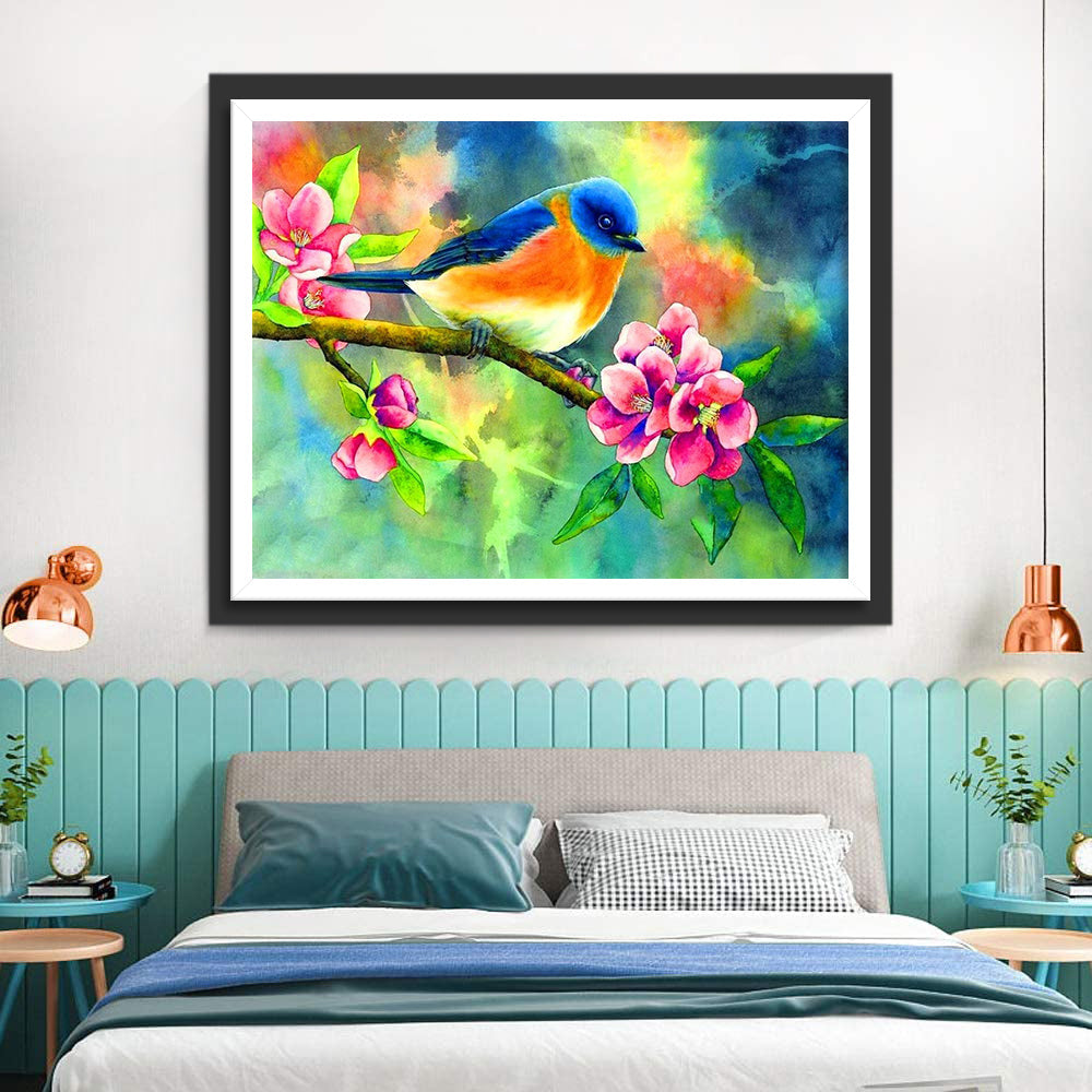 Kolibries op Roze Bloementak Diamond Painting