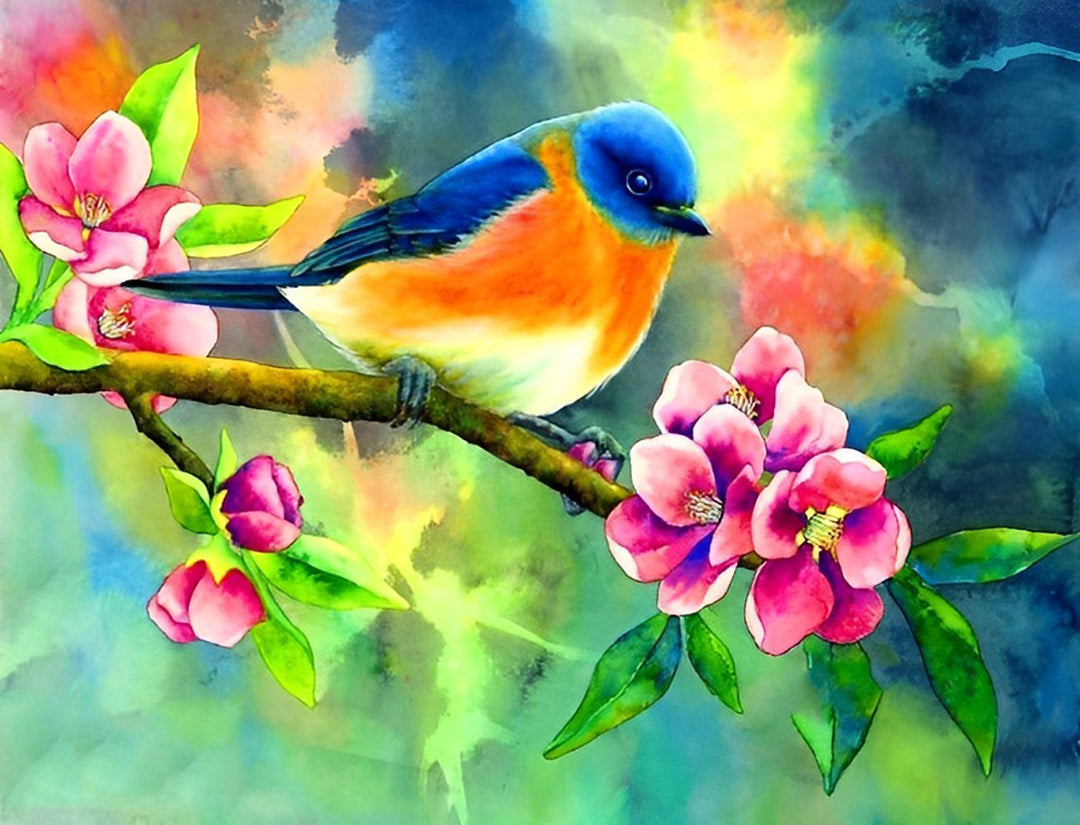 Kolibries op Roze Bloementak Diamond Painting