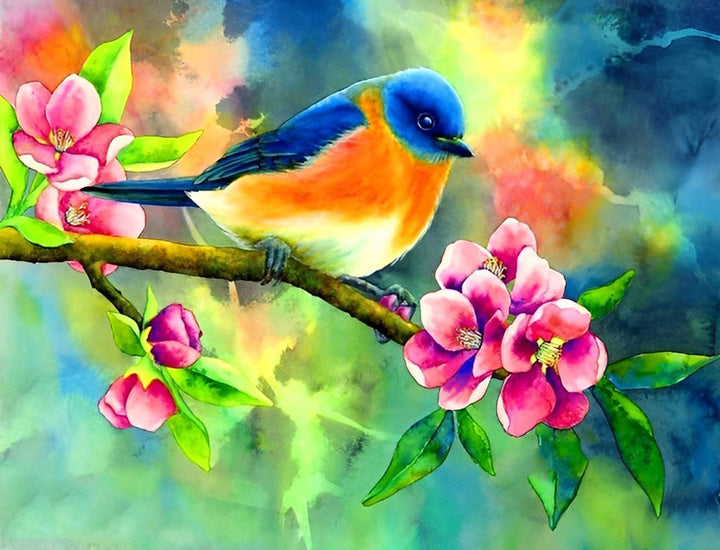 Kolibries op Roze Bloementak Diamond Painting