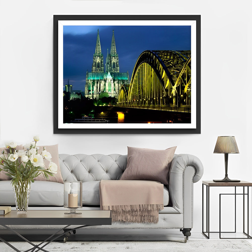 Kölner Dom en Brug bij Avond Diamond Painting