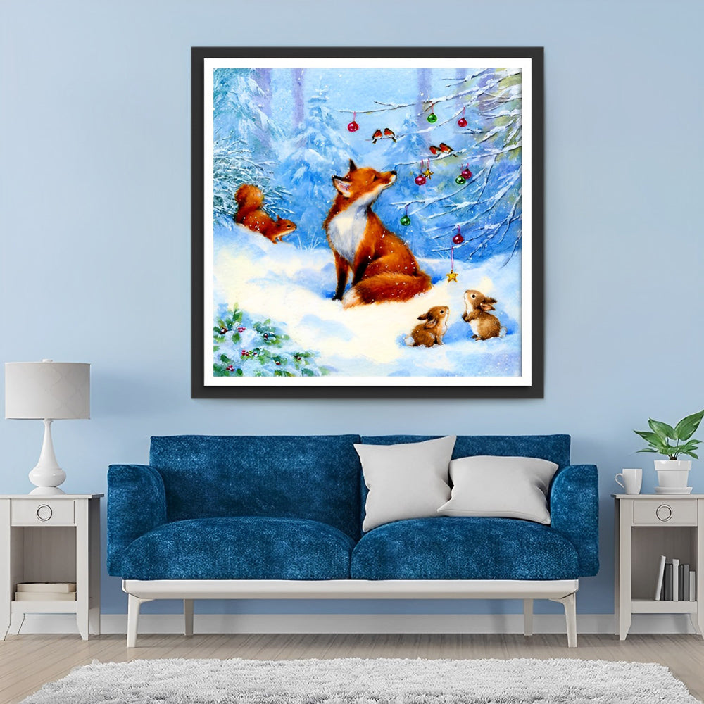 Konijnen en Vossen onder de Boom Diamond Painting