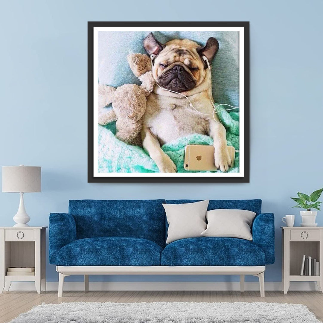 Konijnenpop en Hond Luisteren naar Muziek Diamond Painting