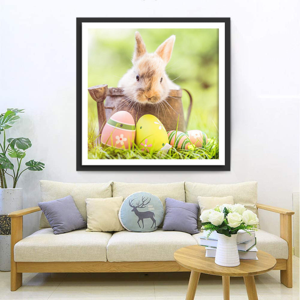 Konijntje in Gieter met Paaseieren Diamond Painting