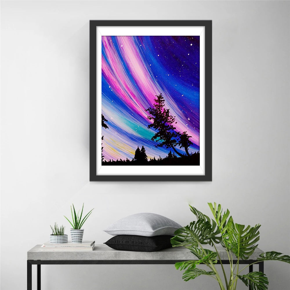 Kosmische Kleurenverf over Bomenrij Diamond Painting