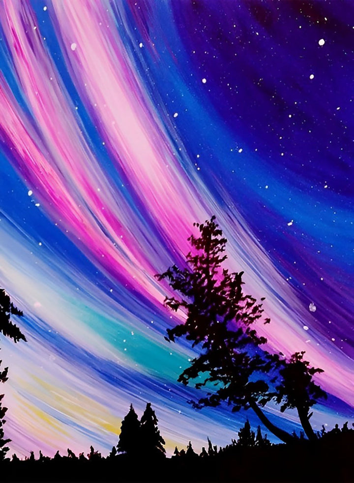 Kosmische Kleurenverf over Bomenrij Diamond Painting
