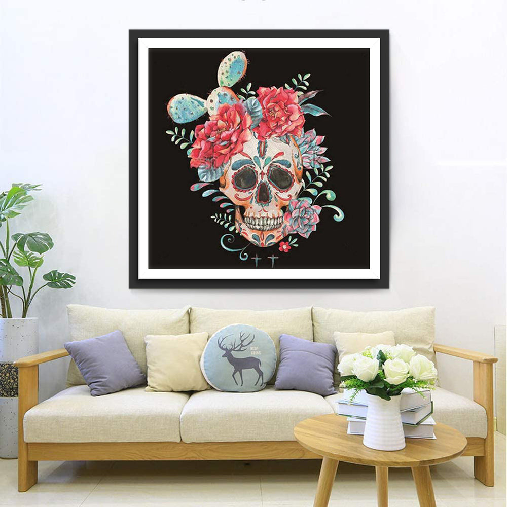 Kunstig Doodshoofd met Cactus een Bloemen Schedel Diamond Painting