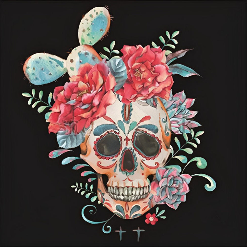 Kunstig Doodshoofd met Cactus een Bloemen Schedel Diamond Painting