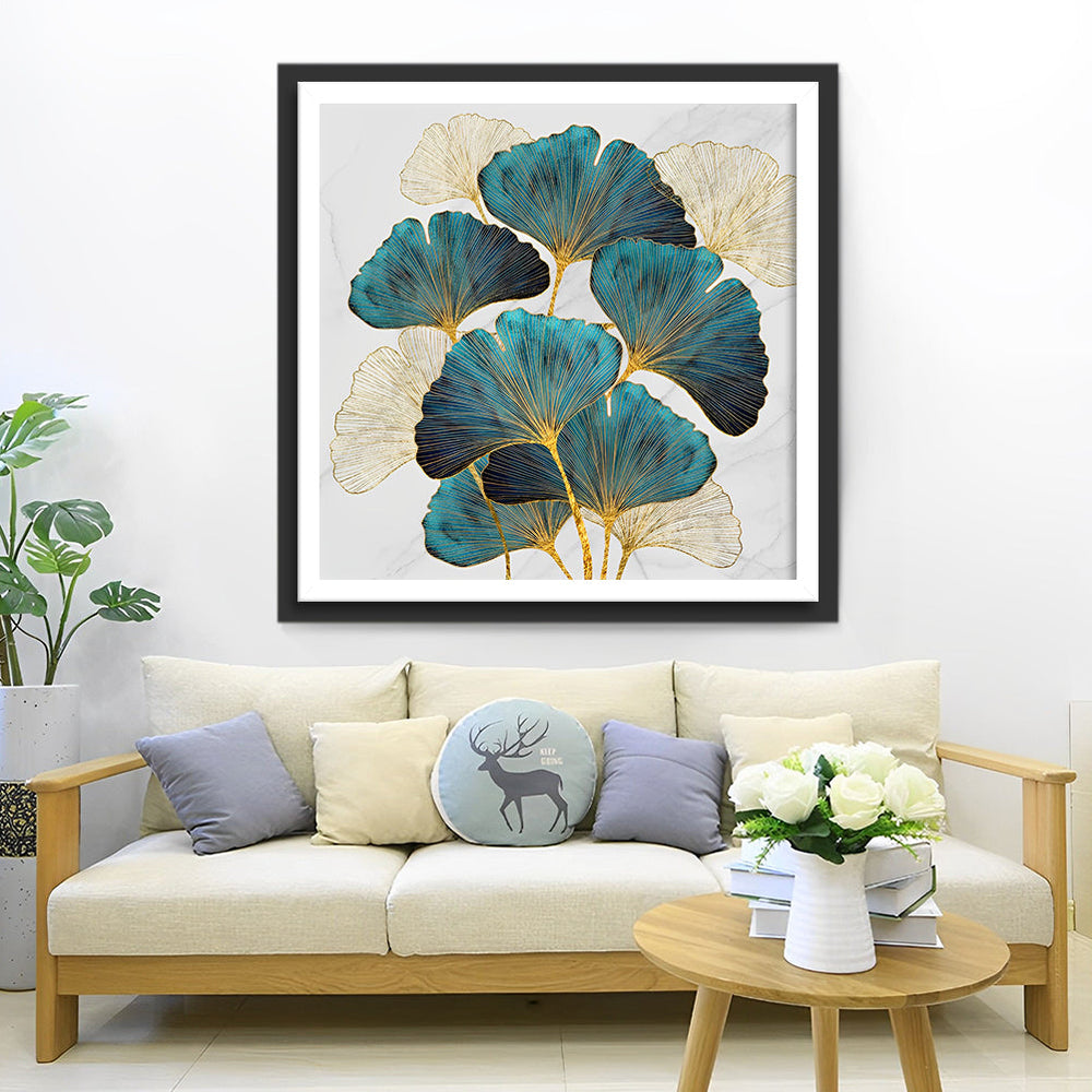 Kunstzinnige Ginkgobladeren met Goud Diamond Painting
