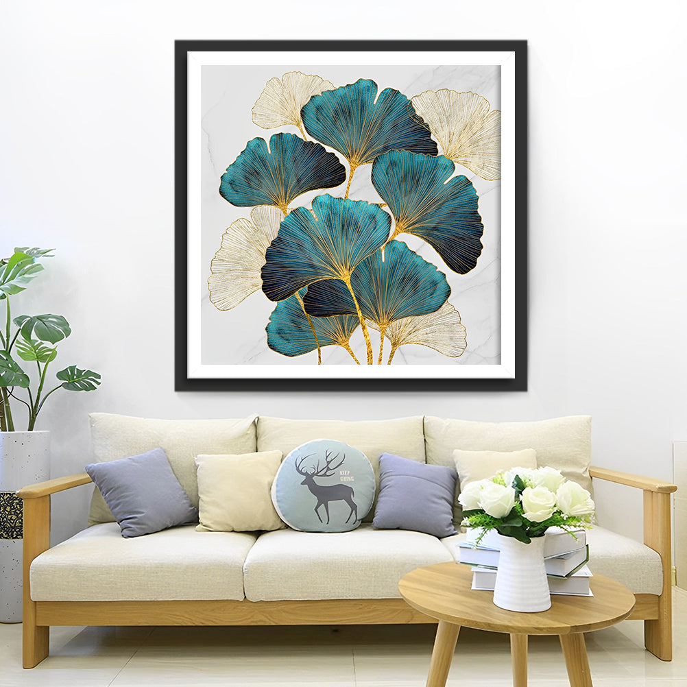 Kunstzinnige Ginkgobladeren met Goud Diamond Painting