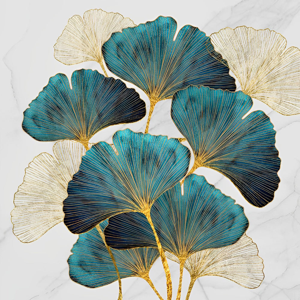 Kunstzinnige Ginkgobladeren met Goud Diamond Painting