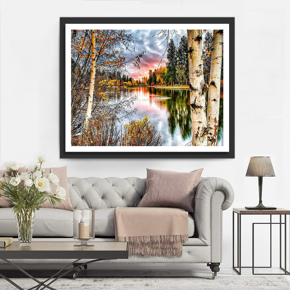 Kunstzinnige Natuurimpressie bij het Meer Diamond Paintin
