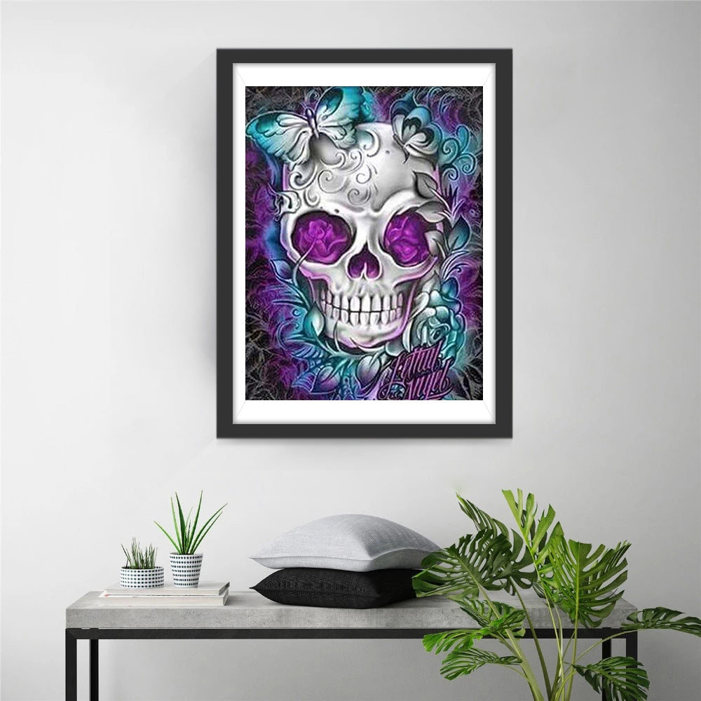 Kunstzinnige Schedelcompositie met Vlinders en Bloemen Diamond Painting