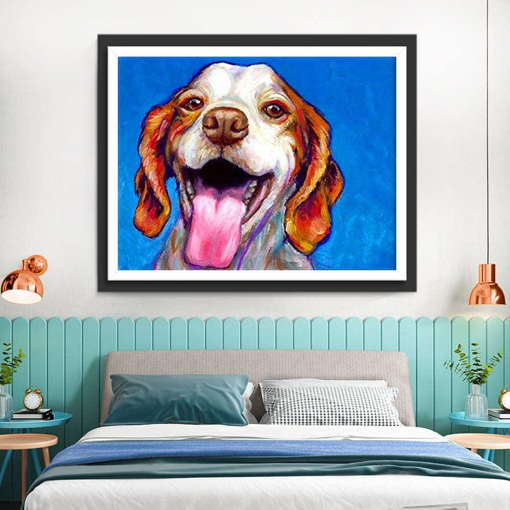 Lachende Hond op een Blauwe Achtergrond Diamond Painting