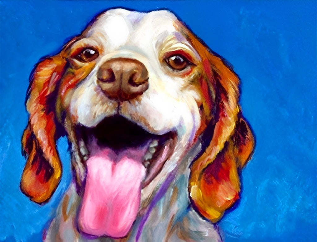 Lachende Hond op een Blauwe Achtergrond Diamond Painting