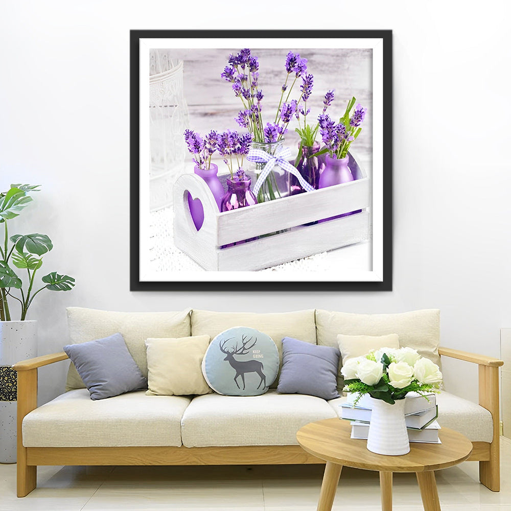 Lavendel in een Houten Kistje Diamond Painting
