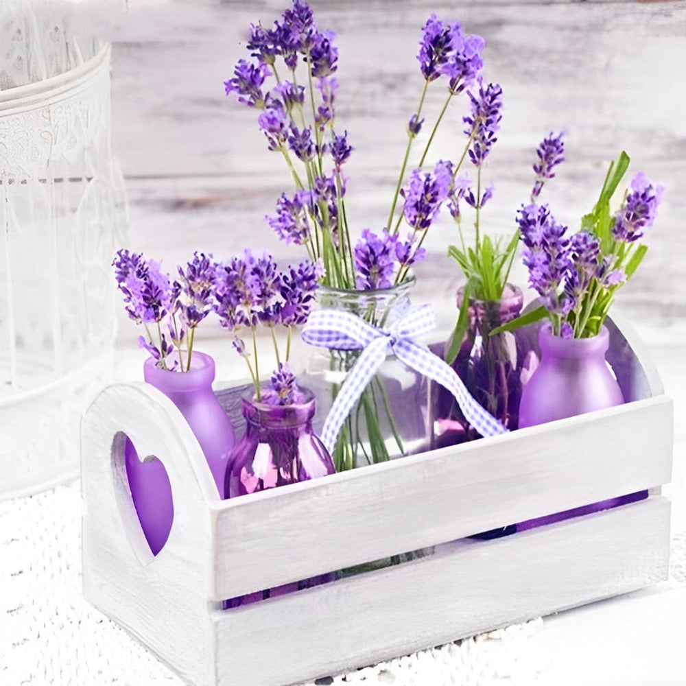 Lavendel in een Houten Kistje Diamond Painting