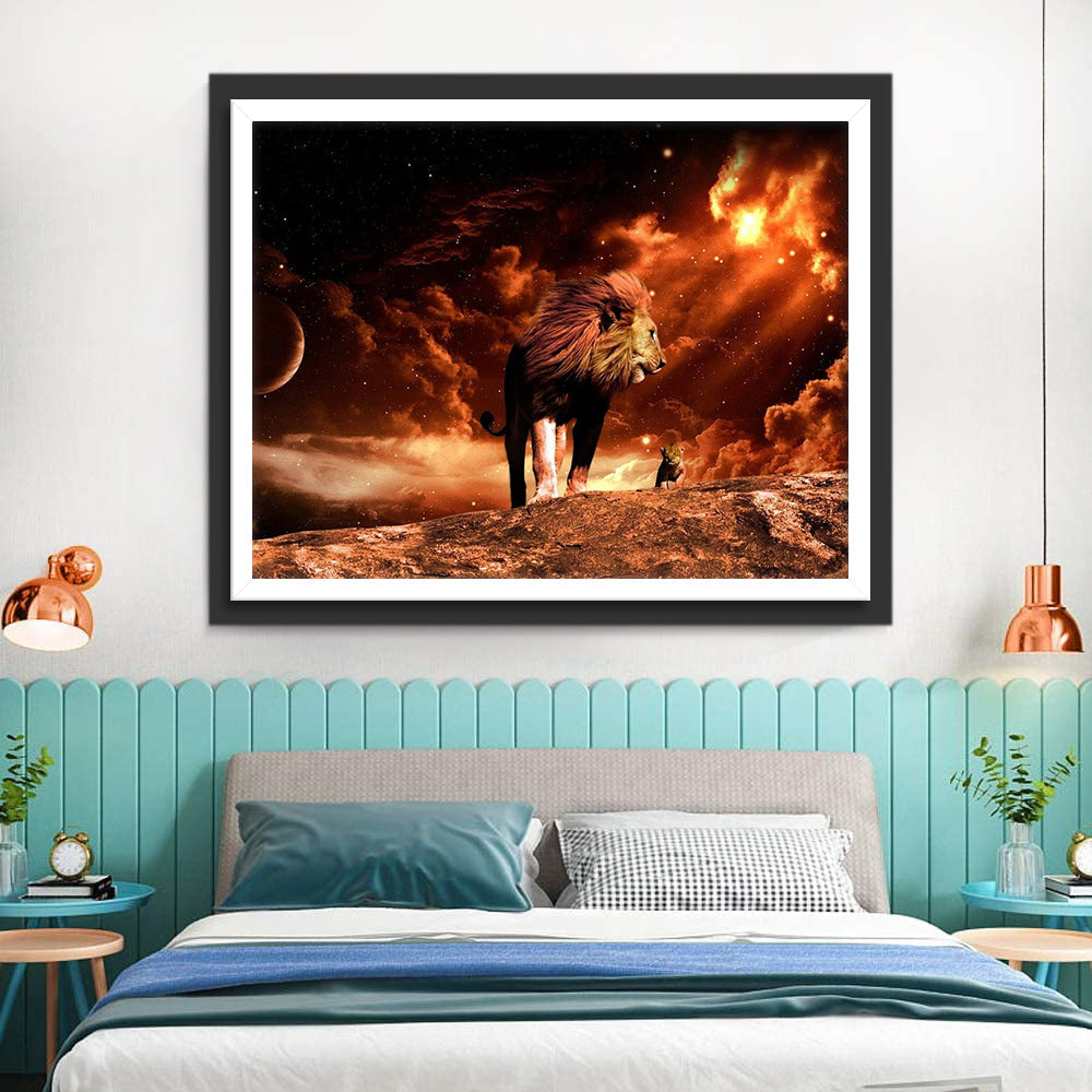 Leeuw en Leeuwenwelp in de Eindtijd Diamond Painting
