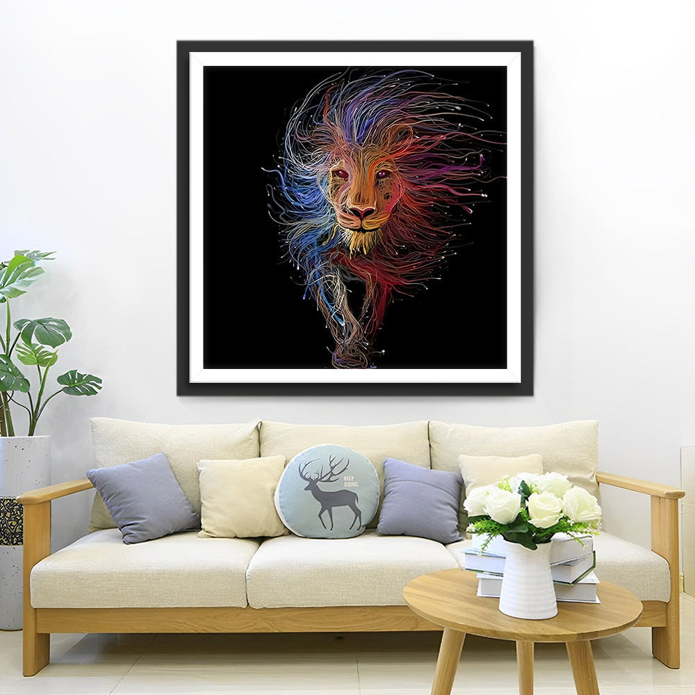 Leeuw Gemaakt van Gekleurde Lijnen Diamond Painting
