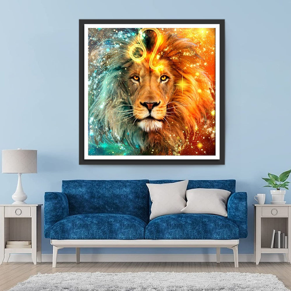 Leeuw in Blauw en Oranje Diamond Painting