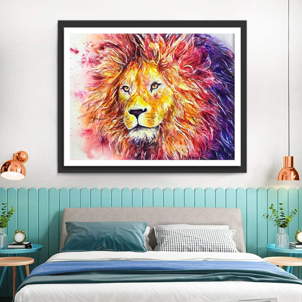 Leeuw met Kleurrijke Vacht Diamond Painting