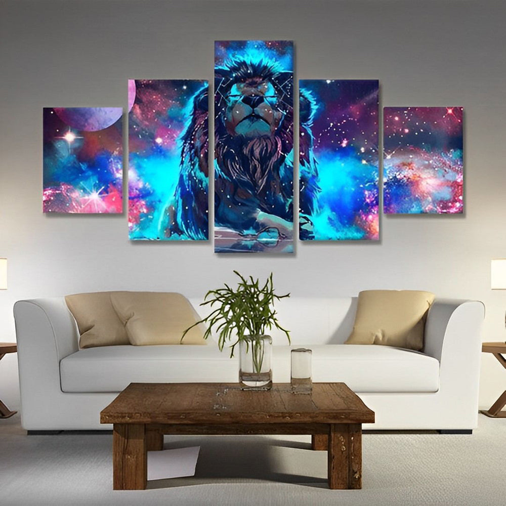 Leeuwen in Krachtige Confrontatie 5 Platen Diamond Painting