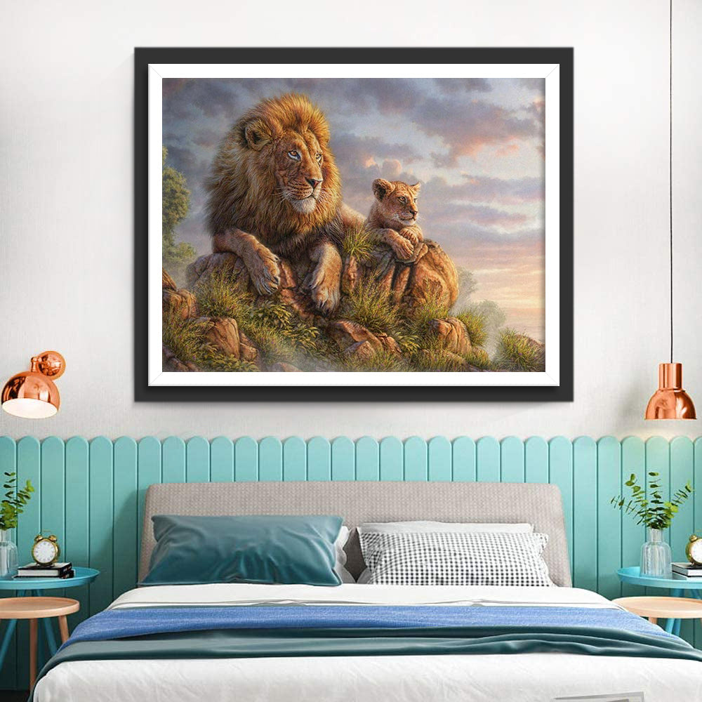 Leeuwen Liggen op de Rotsen Diamond Painting