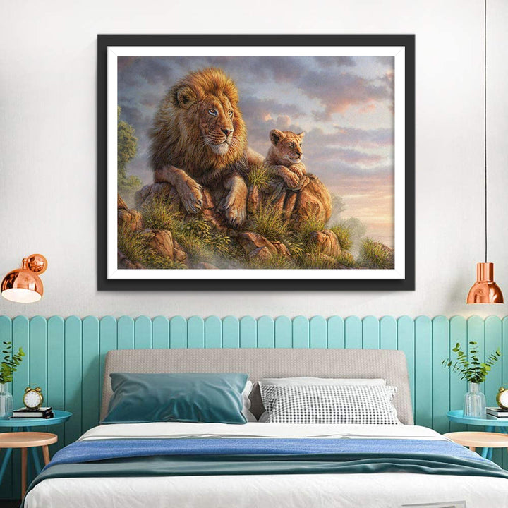 Leeuwen Liggen op de Rotsen Diamond Painting