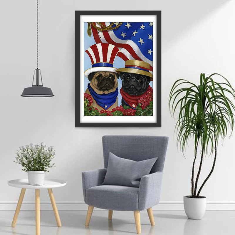 Leuke Patriottische Puggen Diamond Painting