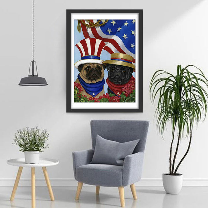 Leuke Patriottische Puggen Diamond Painting